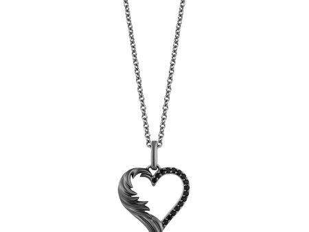 Enchanted Disney Fine Jewelry Black Rhodium Over Sterling Silver 1 8 CTTW Black Diamond Maleficent Heart Pendant Necklace Online