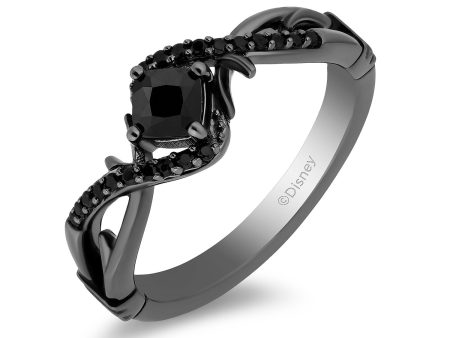 Enchanted Disney Fine Jewelry Black Rhodium over Sterling Silver with 1 10 CTTW Black Diamond and Onyx Maleficent Ring For Sale