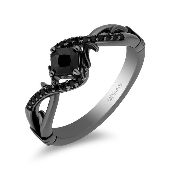 Enchanted Disney Fine Jewelry Black Rhodium over Sterling Silver with 1 10 CTTW Black Diamond and Onyx Maleficent Ring For Sale