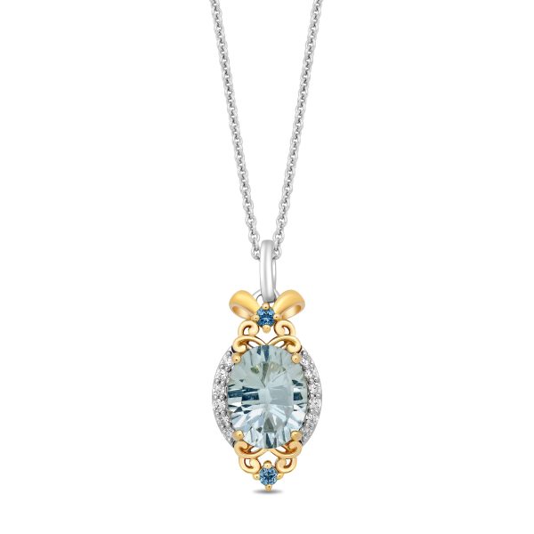 Enchanted Disney Fine Jewelry Sterling Silver and 10K Yellow Gold 1 10 CTTW Diamond with Green Amethyst and London Blue Topaz Stepsisters Pendant Necklace on Sale