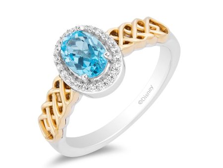 Enchanted Disney Fine Jewelry Sterling Silver and 10K Yellow Gold with 1 10 CTTW Diamond and Swiss Blue Topaz Brave 10th Anniversary Collectors Merida Halo Ring on Sale