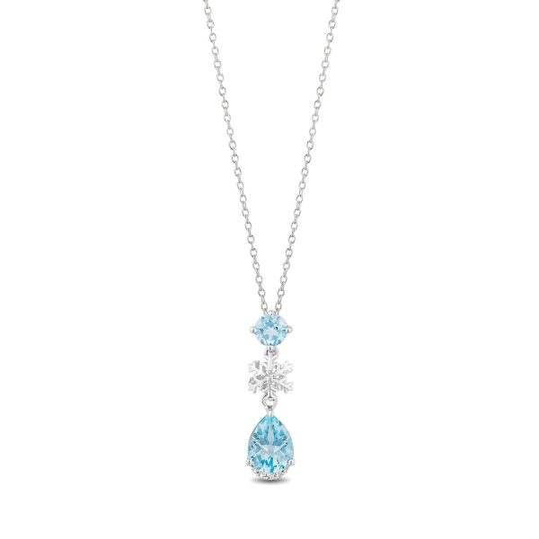 Enchanted Disney Fine Jewelry Sterling Silver White topaz and Sky Blue Topaz Elsa Snowflake Pendant Necklace on Sale