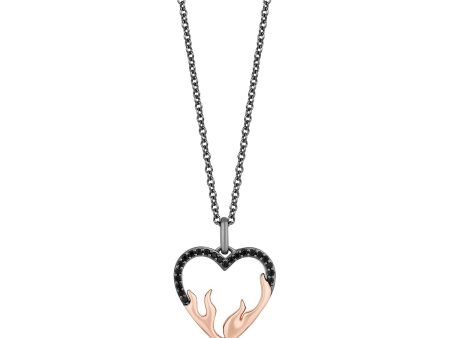 Enchanted Disney Fine Jewelry Black Rhodium Over Sterling Silver and 10K Rose Gold 1 6 CTTW Black Diamonds Maleficent Heart On Fire Pendant Necklace Online Sale