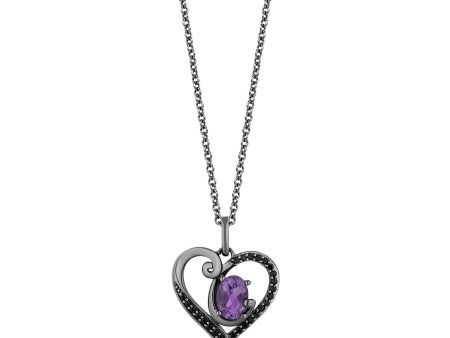 Enchanted Disney Fine Jewelry Black Rhodium Over Sterling Silver With 1 5 CTTW Black Diamond and Amethyst Ursula Heart Pendant Necklace Sale