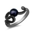 Enchanted Disney Fine Jewelry Black Rhodium over Sterling Silver with 1 5 CTTW Black Diamonds and Round Pearl Ursula Ring Online