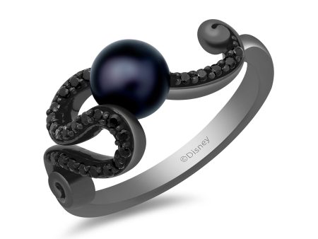 Enchanted Disney Fine Jewelry Black Rhodium over Sterling Silver with 1 5 CTTW Black Diamonds and Round Pearl Ursula Ring Online