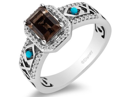 Enchanted Disney Fine Jewelry Sterling Silver with 1 5 CTTW Diamond with Smokey Quartz and Turquoise Pocahontas Ring For Discount