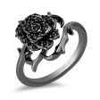 Enchanted Disney Fine Jewelry Black Rhodium over Sterling Silver with 1 4 CTTW Black Diamonds Maleficent Black Rose Ring For Cheap