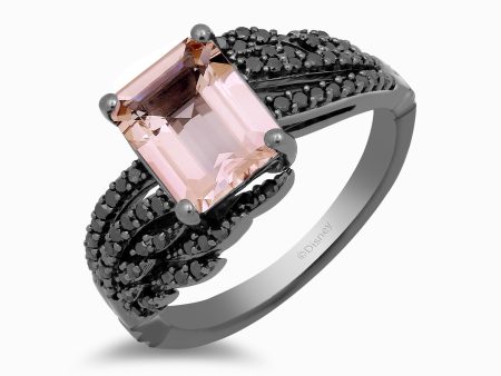 Enchanted Disney Fine Jewelry Black Rhodium over Sterling Silver with 1 3 CTTW Black Diamond and Morganite Maleficent Aurora Ring Hot on Sale