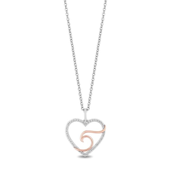 Enchanted Disney Fine Jewelry Sterling Silver and 10K Rose Gold With 1 6 CTTW Diamond Moana Heart Pendant Necklace For Discount