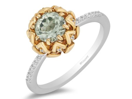 Enchanted Disney Fine Jewelry Sterling Silver and 10K Yellow Gold With 1 8 CTTW Diamond and Round Green Amethyst Tiana Ring Fashion