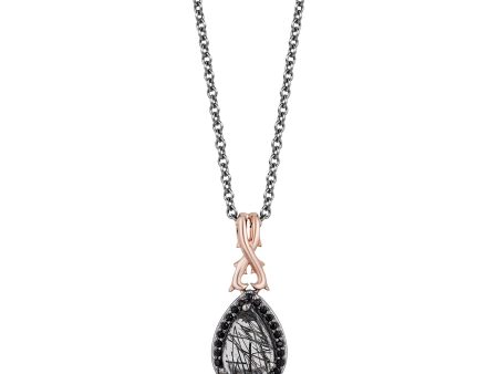 Enchanted Disney Fine Jewelry Black Rhodium over Sterling Silver and 10K Rose Gold with 1 10 CTTW Diamond and Rutile Quartz Maleficent Pendant Necklace Hot on Sale