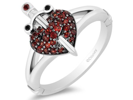 Enchanted Disney Fine Jewelry Black Rhodium over Sterling Silver With Black Diamond Accent and Garnet Evil Queen Dagger Ring For Sale