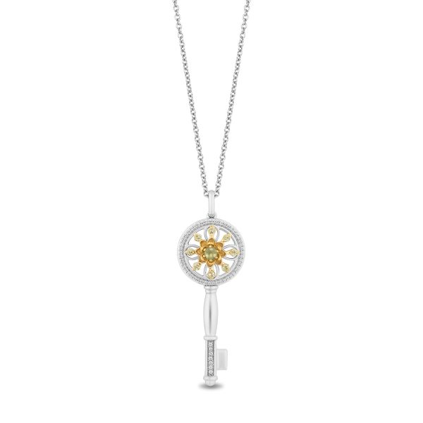 Enchanted Disney Fine Jewelry Sterling Silver and 10K Yellow Gold With 1 6 CTTW Diamond and Peridot Tiana Key Pendant Necklace Sale