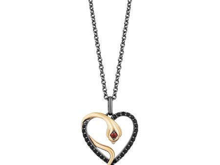 Enchanted Disney Fine Jewelry Black Rhodium Over Sterling Silver and 10K Yellow Gold 1 5 CTTW Black Diamond and Red Garnet Jafar Heart Pendant Necklace For Discount