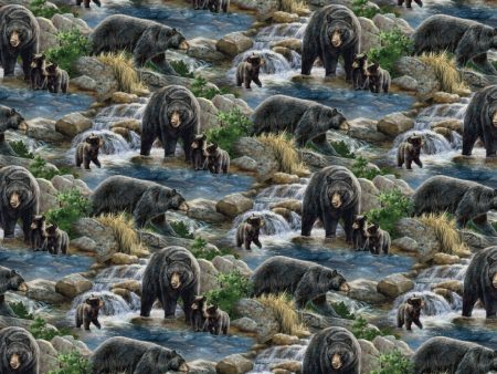 Woodland Cool Waters Bear Scenic Fabric by the yard Cheap