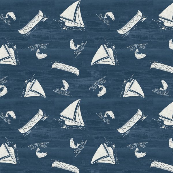 A Day At The Lake Boats Fabric by the yard For Cheap