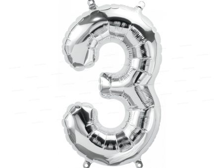 Number 3 Premium Silver Foil Balloon Discount