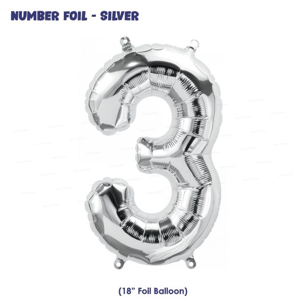 Number 3 Premium Silver Foil Balloon Discount