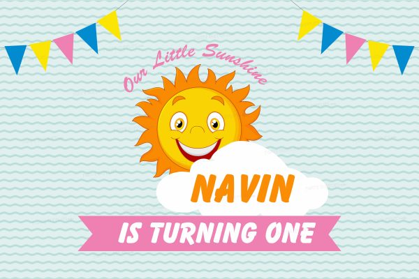 Sunshine Theme Boy Personalized with Name Backdrop Discount