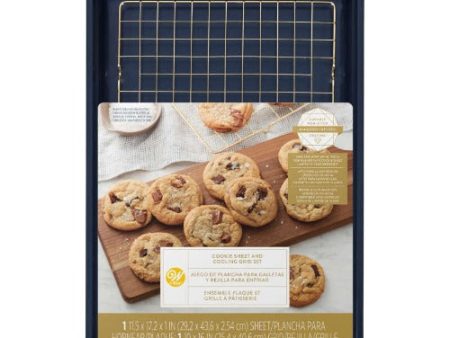 Diamond-Infused Non-Stick Cookie Sheet with Gold Cooling Grid Set Online Hot Sale