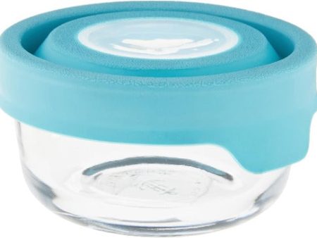 Round Glass Food Storage Container with Mineral Blue TrueSeal Lid  - 1 Cup For Sale